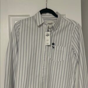 Abercrombie & Fitch White and Gray Casual Button Down Shirt
